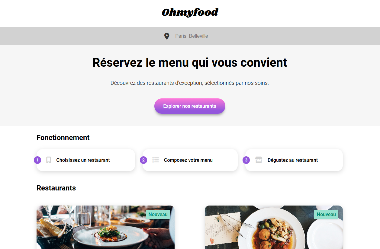Capture d'écran du site web OhmyFood